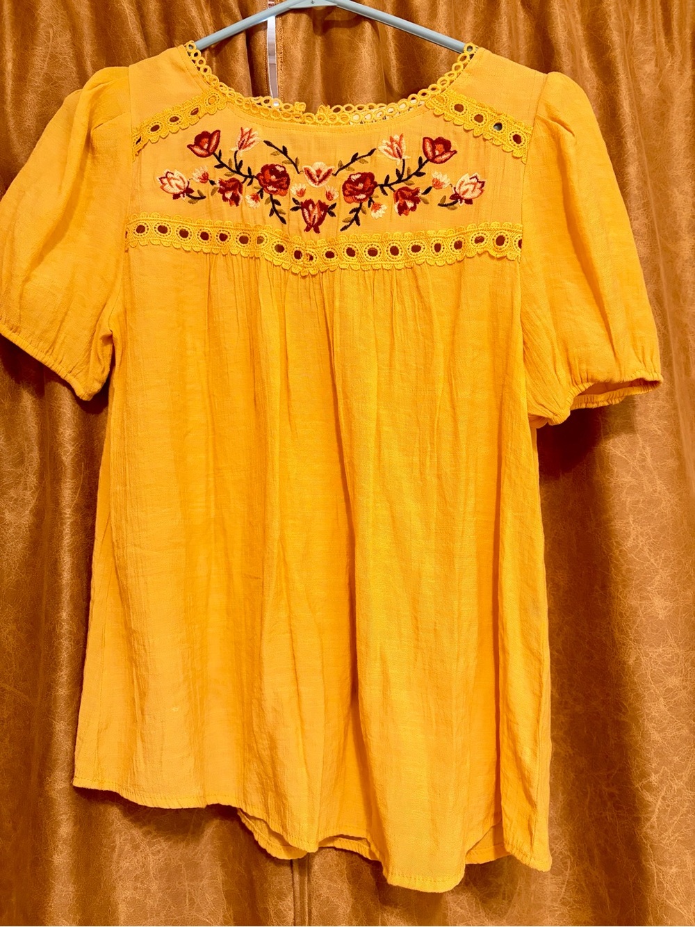 Sunrise Embroidered Yellow Women's Peasant Blouse